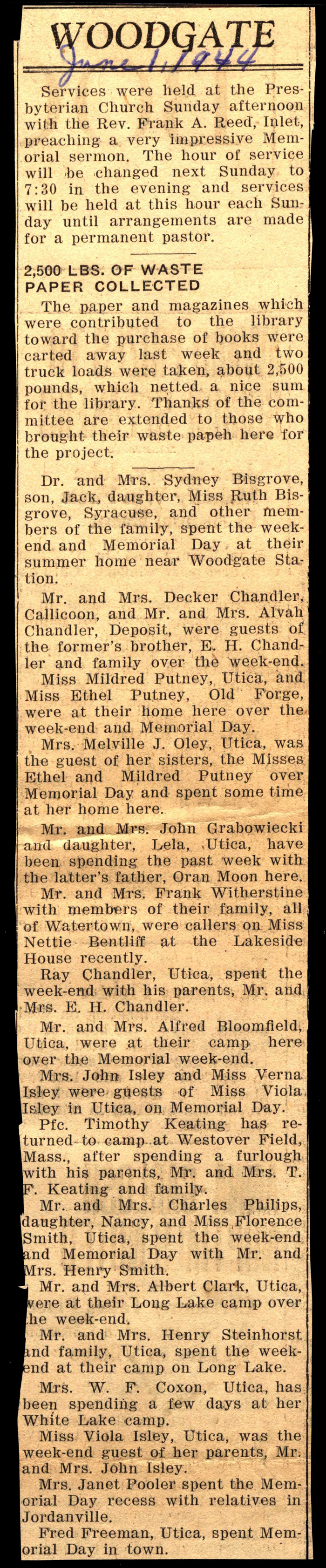 woodgate news june 1 1944