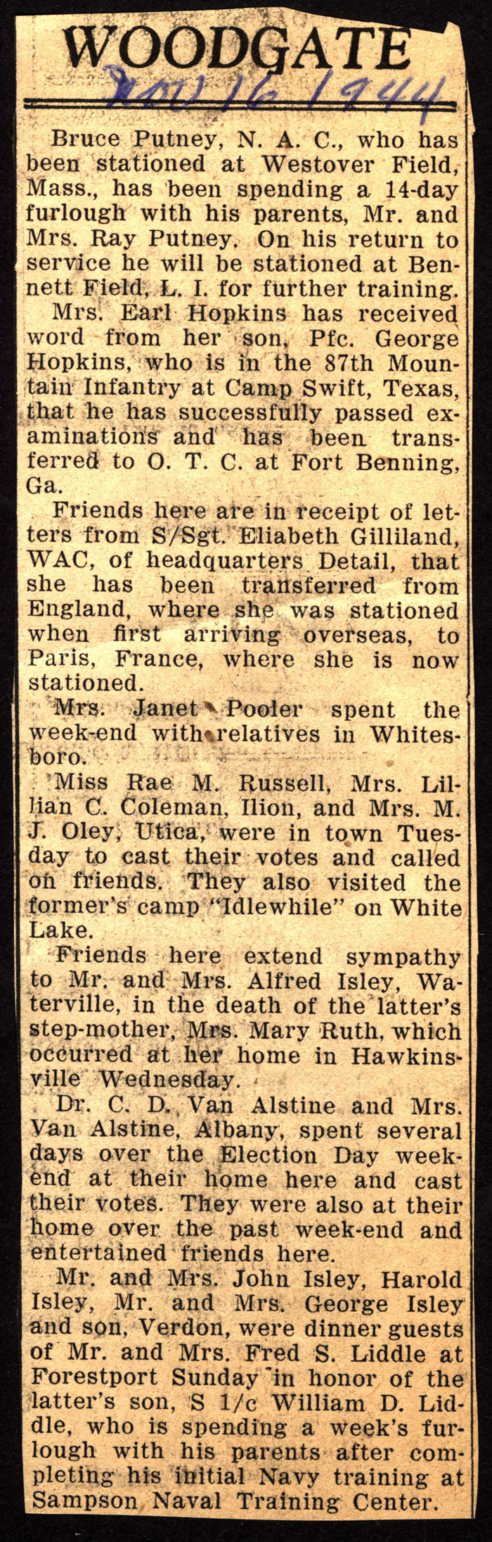 woodgate news november 16 1944