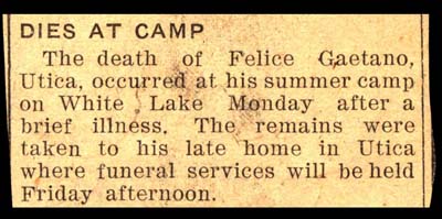felice gaetano dies at his white lake camp september 1944