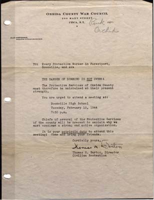 letter from oneida county war council february 1944