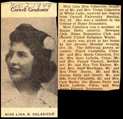 miss lina r colacicco graduates cornell november 2 1944