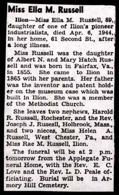 russell ella m daughter of albert n and mary hatch russell obit april 6 1944