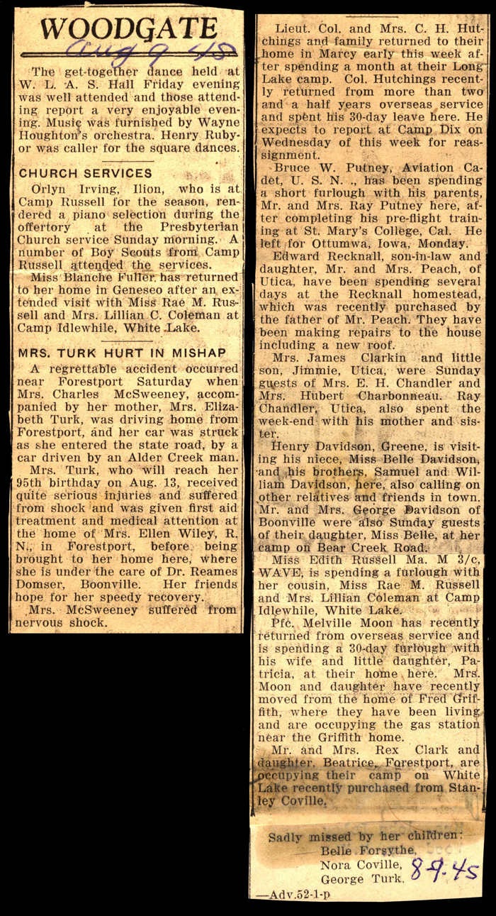 woodgate news august 9 1945