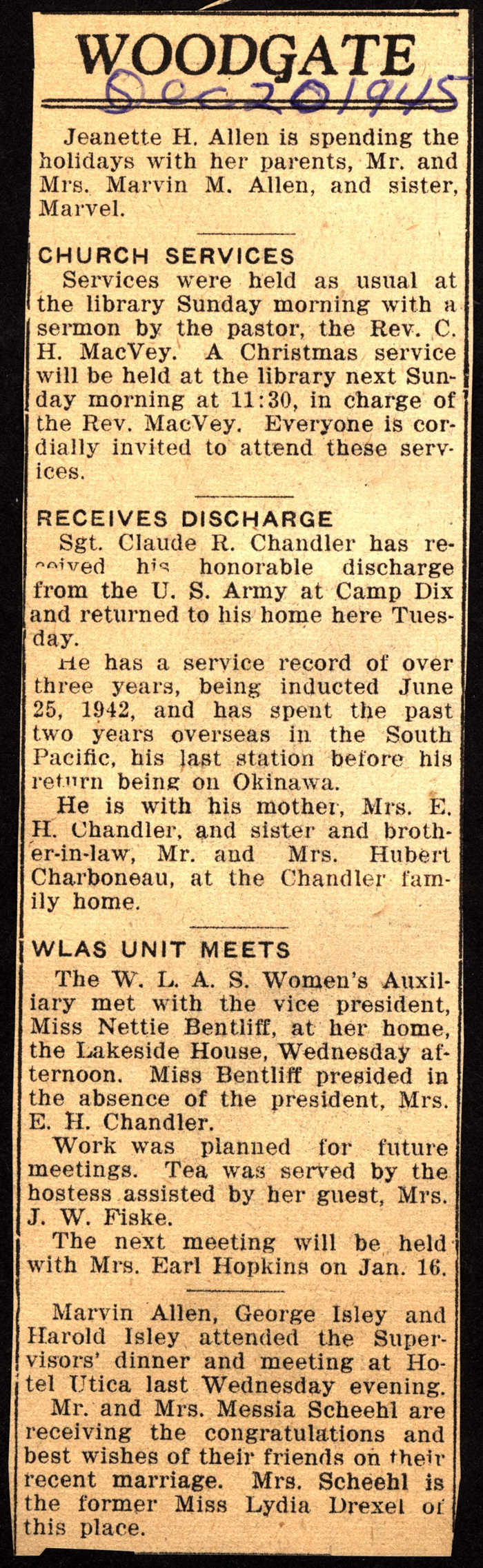 woodgate news december 20 1945