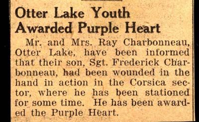 sgt frederick charbonneau son of ray charbonneau awarded purple heart 1945