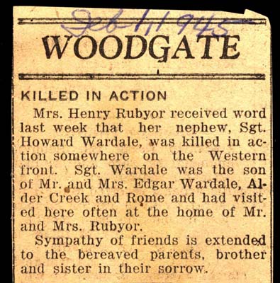 sgt howard wardale son of edgar wardale killed in action 1945