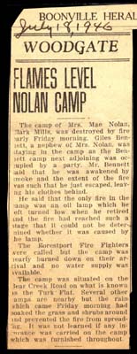 camp of mrs mae nolan on bear creek road destroyed by fire july 1946