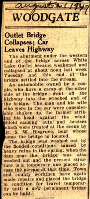 white lake outlet bridge collapses car leaves highway august 1947