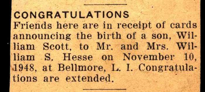 william scott hesse born to mr and mrs william s hesse november 10 1948