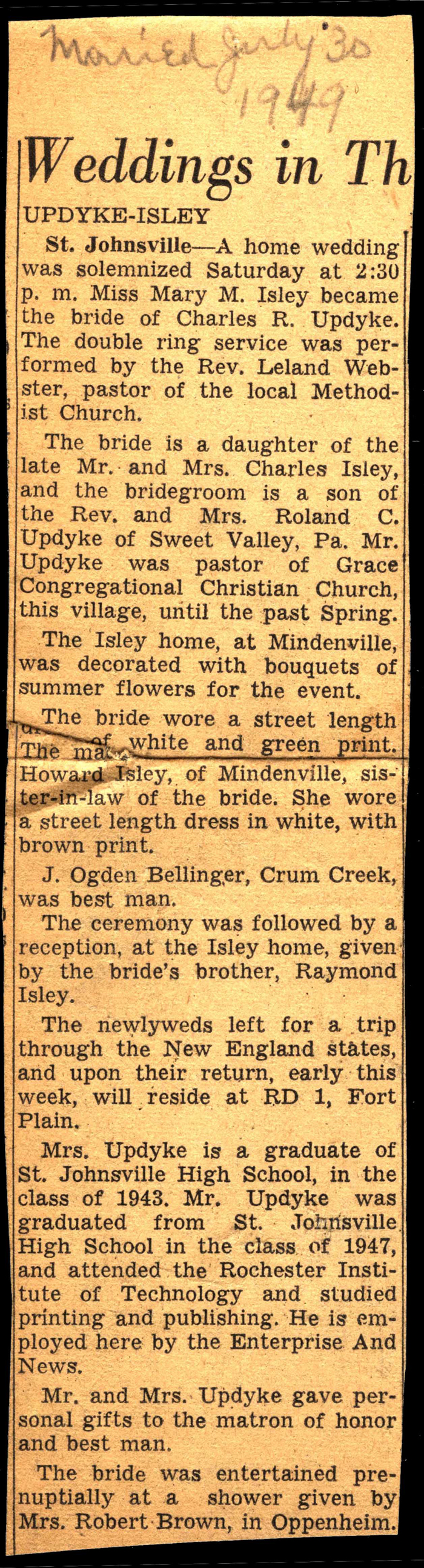 updyke charles r and isley mary m married july 30 1949