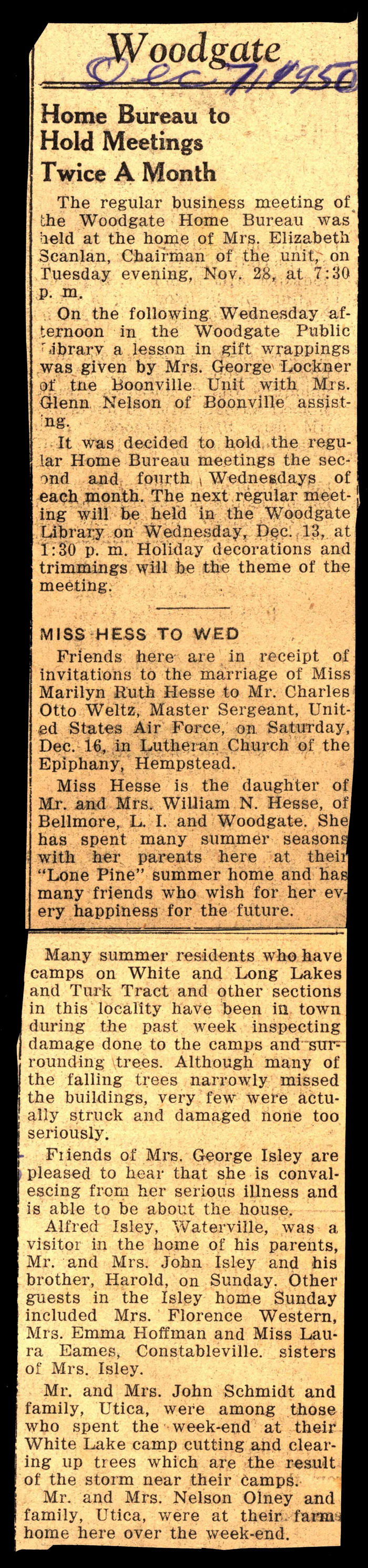 woodgate news december 7 1950