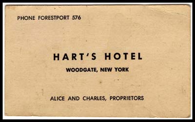 harts hotel business card proprietors alice and charles 1951 001front