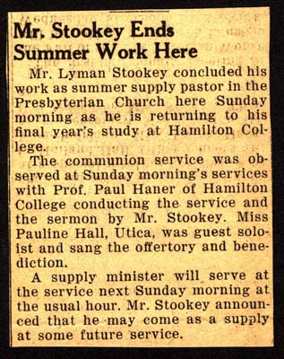 summer supply pastor lyman stookey ends work at woodgate 1952