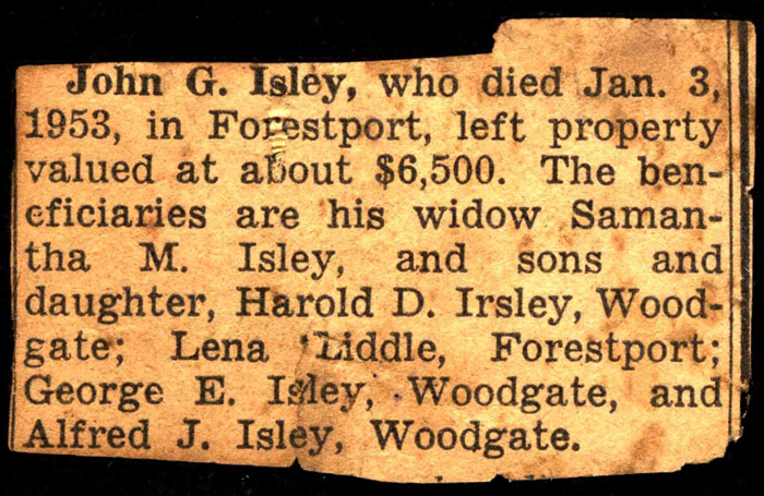 john g isley property valued at 6500 dollars 1953