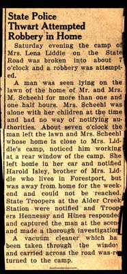 state police thwart robbery attempt at camp of mrs lena liddle 1953
