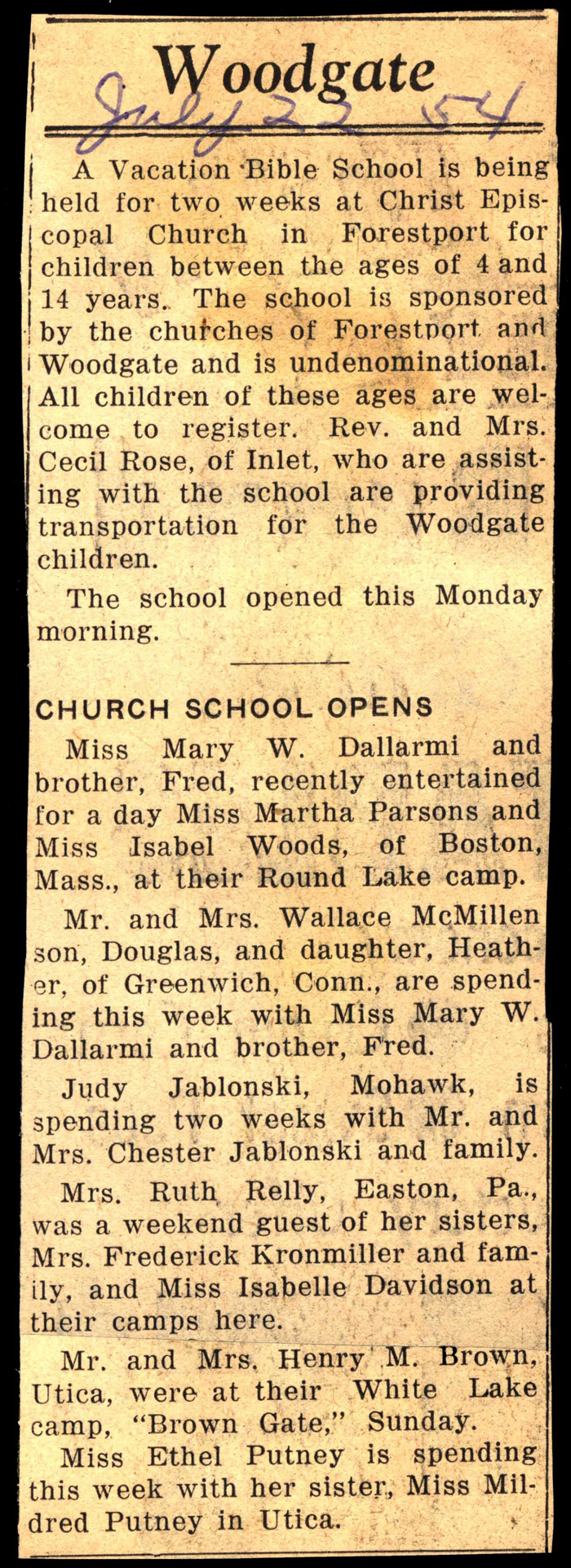 woodgate news july 22 1954