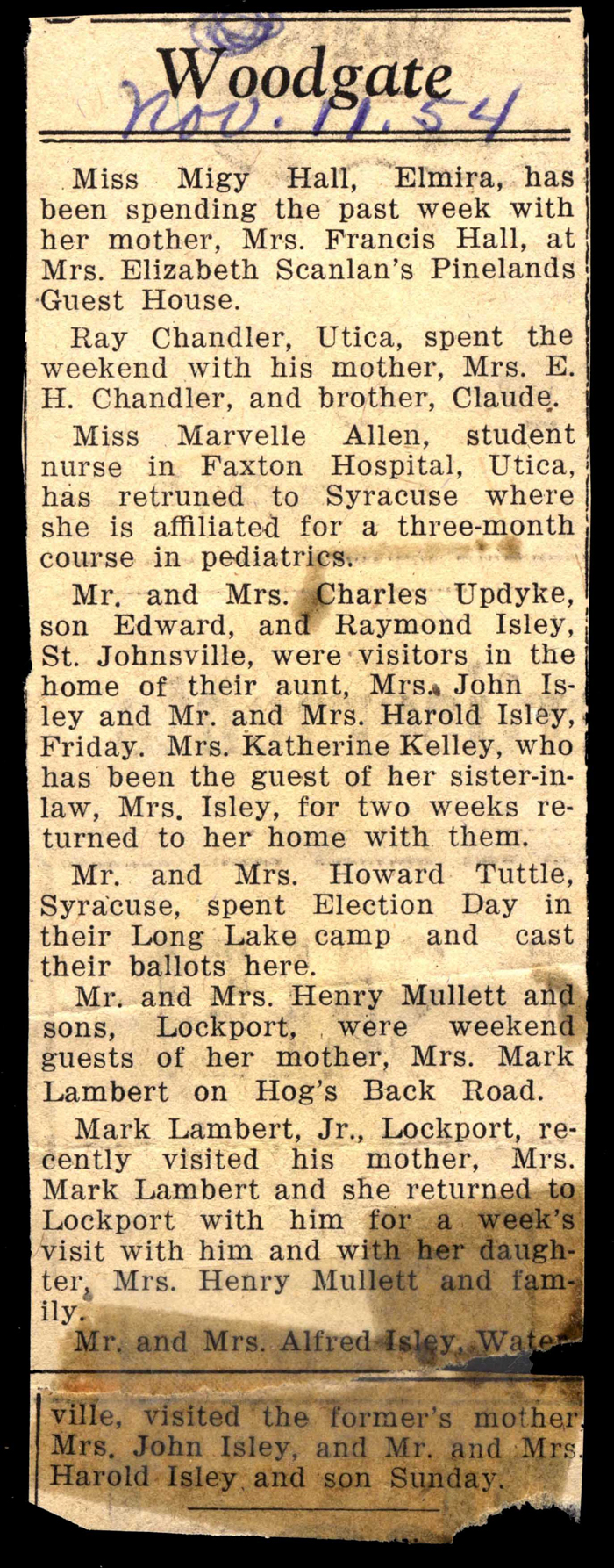 woodgate news november 11 1954