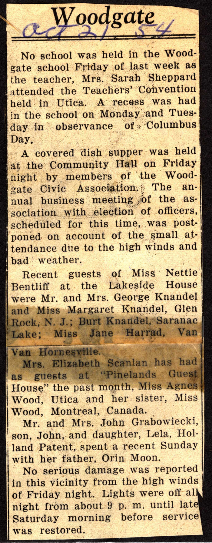 woodgate news october 21 1954