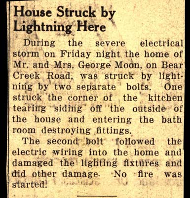 george moon home struck by lightning july 1955