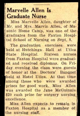 marvelle dau of marvin allen graduates faxton nursing september 8 1955