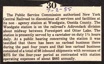service discontinued at woodgate railroad station july 2 1955