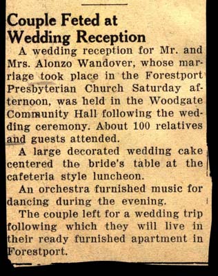 wedding reception held for mr and mrs alonzo wandover october 1955