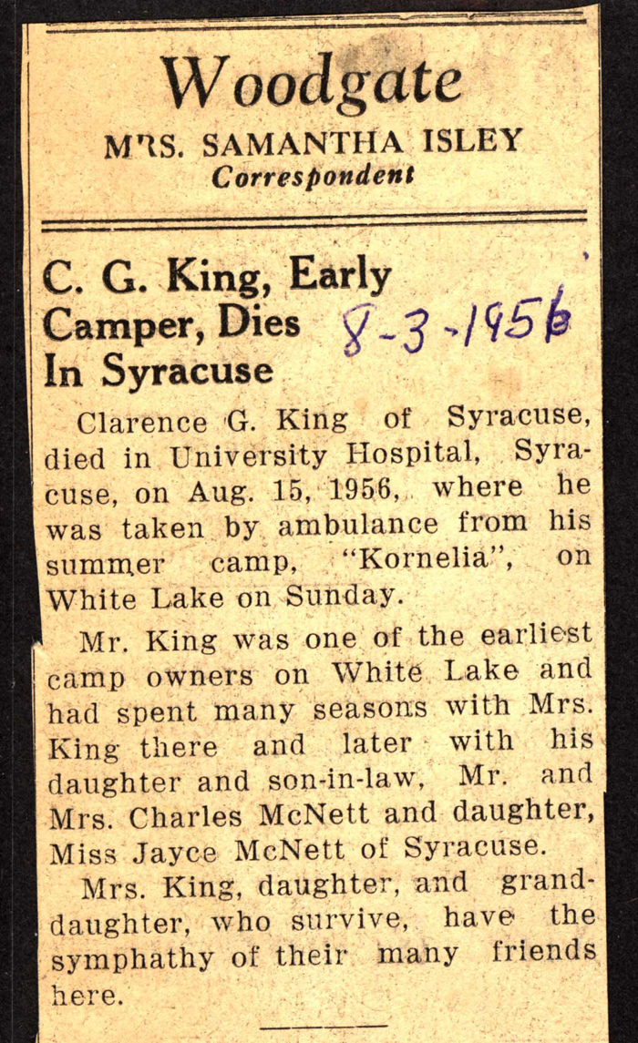 clarence g king dies august 15 1956