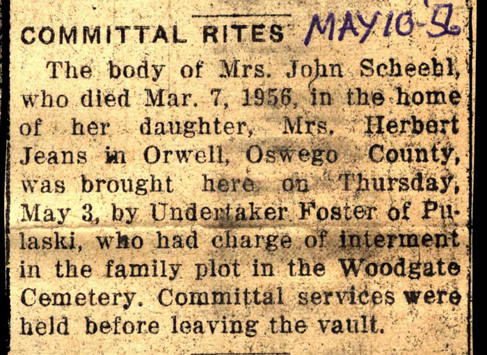 committal rites for catherine scheehl may 10 1956