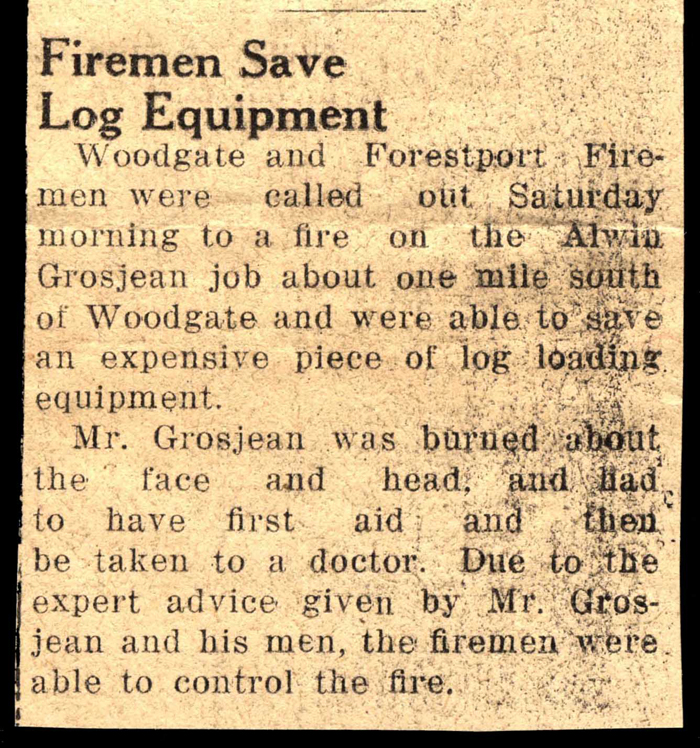 firemen save alwin grosjean log equipment march 1956