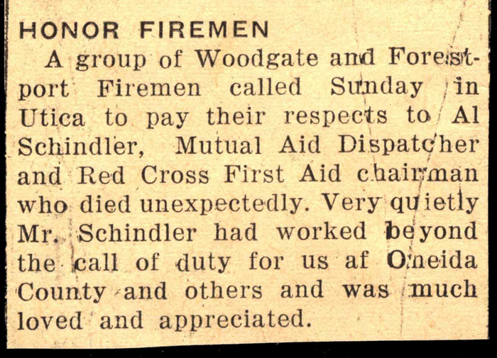 woodgate firemen pay respects to late al schindler february 1956
