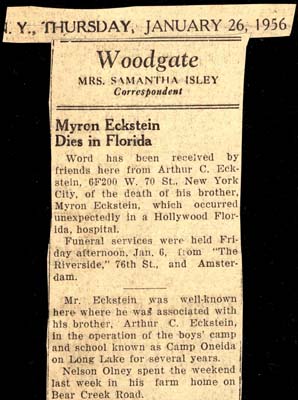myron eckstein brother of arthur c eckstein dies january 1956 