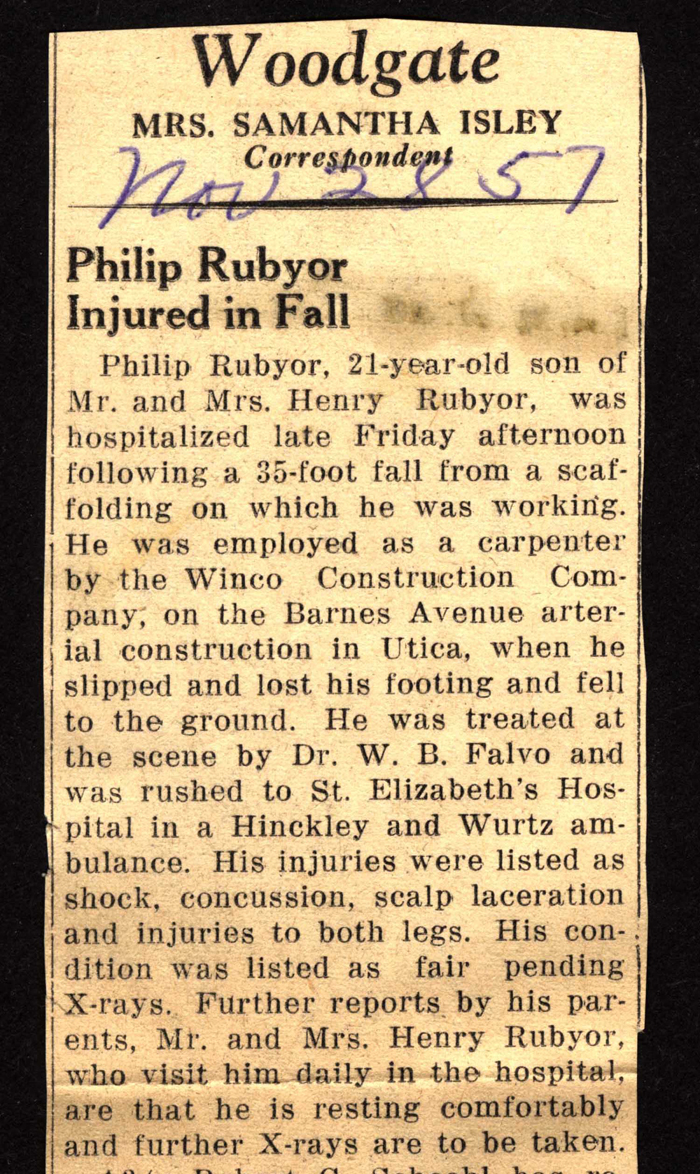 philip rubyor injured in fall november 1957