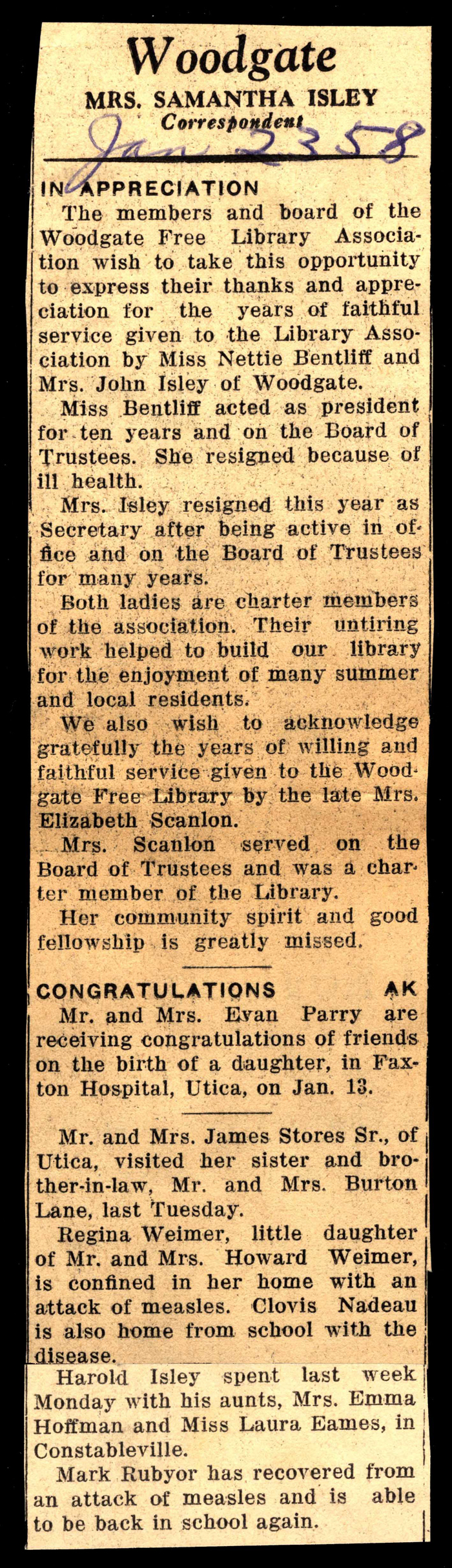woodgate news january 23 1958