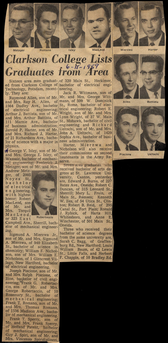 clarkson college lists graduates from area june 11 1959