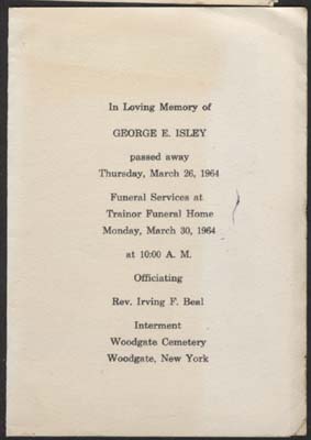 isley george e memorial card back