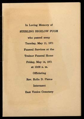 pugh sterling bigelow memorial card