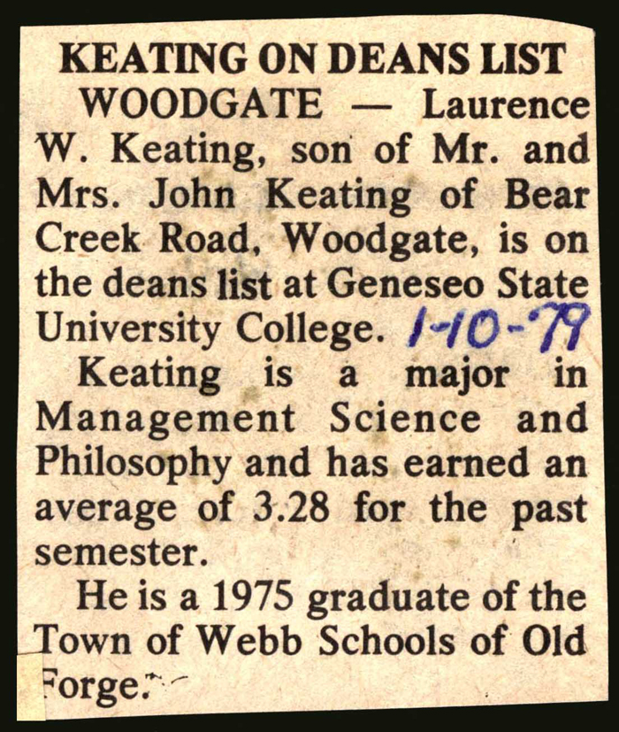 laurence w keating on geneso deans list january 10 1979
