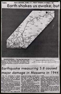 earthquake caused damage in massena in 1944 october 7 1983