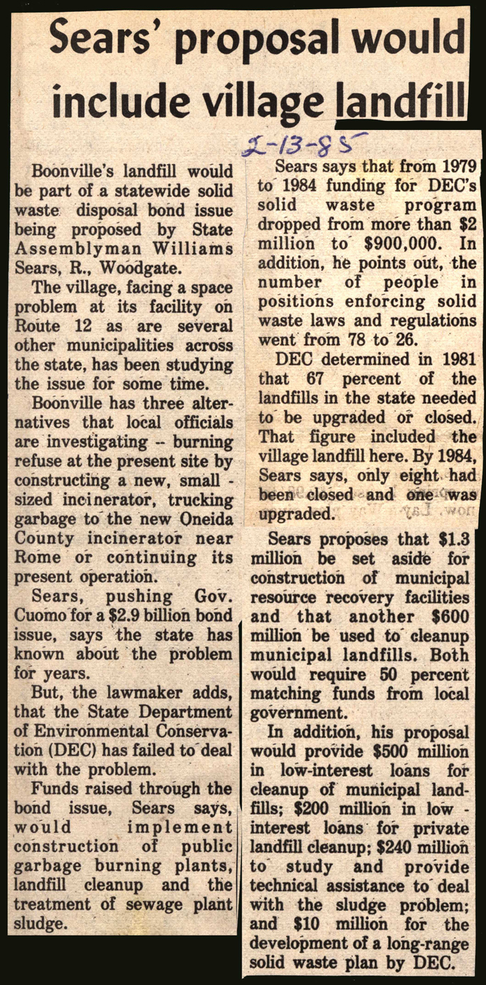 sears proposal would include village landfill february 13 1985