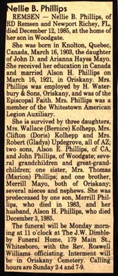 phillips nellie b mayo wife of alson phillips obit december 12 1985