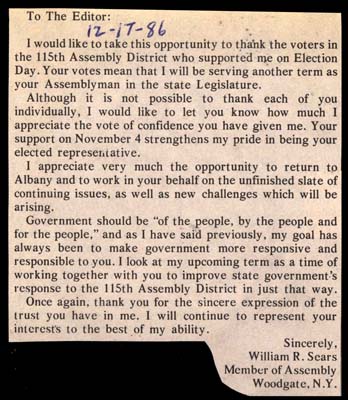 william sears thanks supporters december 17 1986