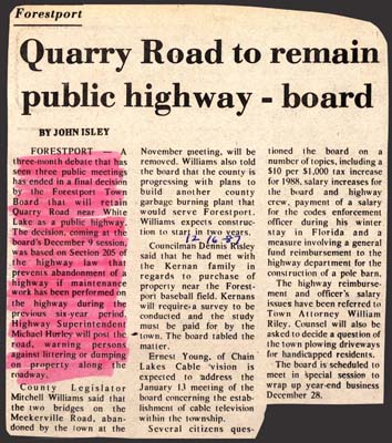 board says quarry road will remain a public highway december 16 1987