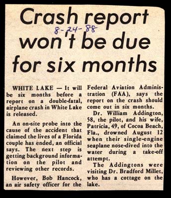plane crash report won't be due for six months august 24 1988