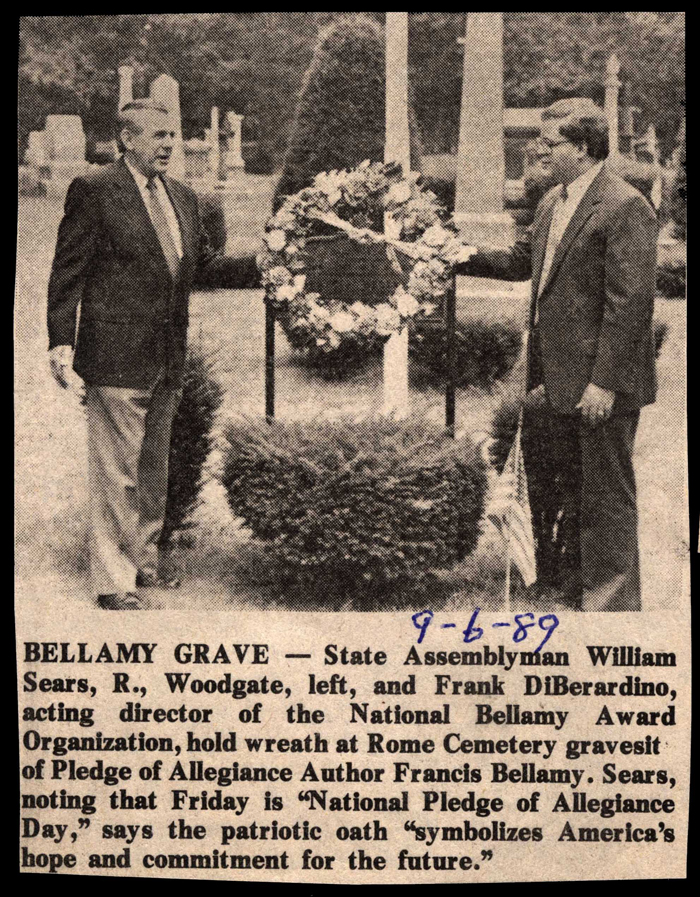 sears and diberardino place wreath on francis bellamy grave september 6 1989