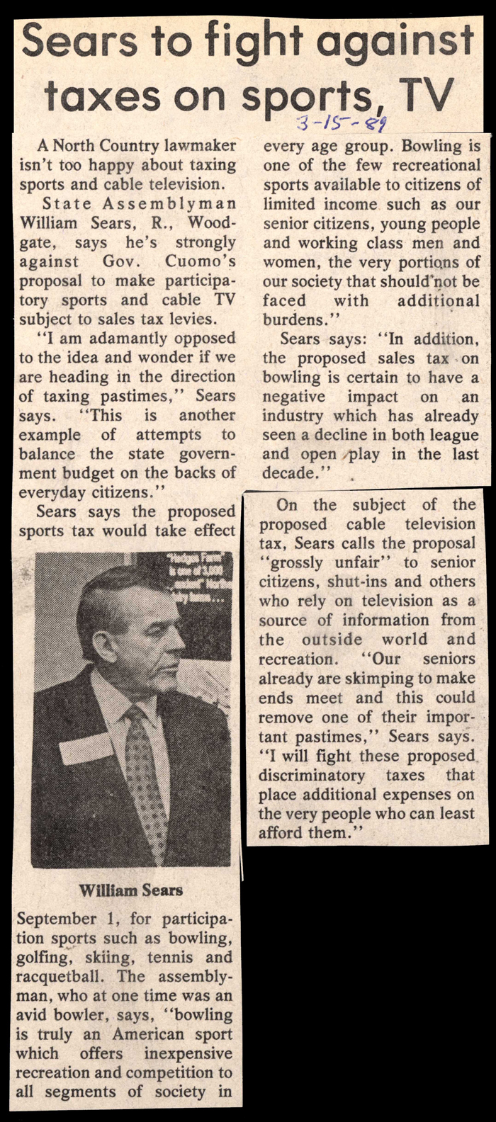 sears to fight against taxes oln sports tv march 15 1989