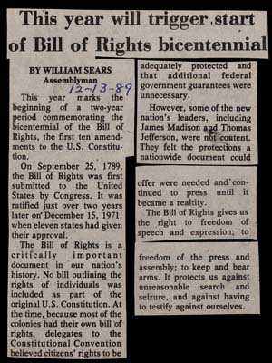 this year will trigger start of bill of rights bicentennial december 13 1989