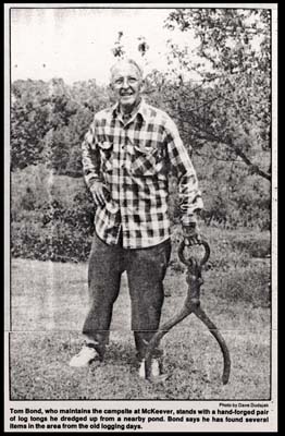 tom bond with log tongs from old logging days in mckeever 1989