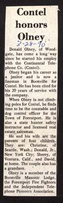 contel honors donald olney for 20 years service march 28 1990
