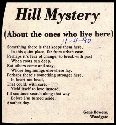 hill mystery poem by gene bowers april 4 1990