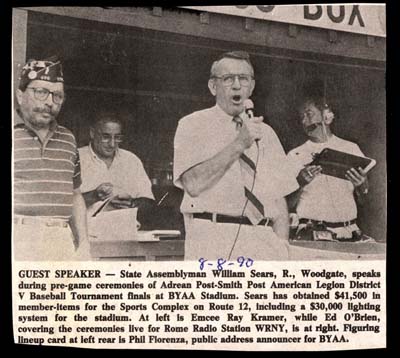 sears speaks during game at adrean post smith legion district game august 8 1990